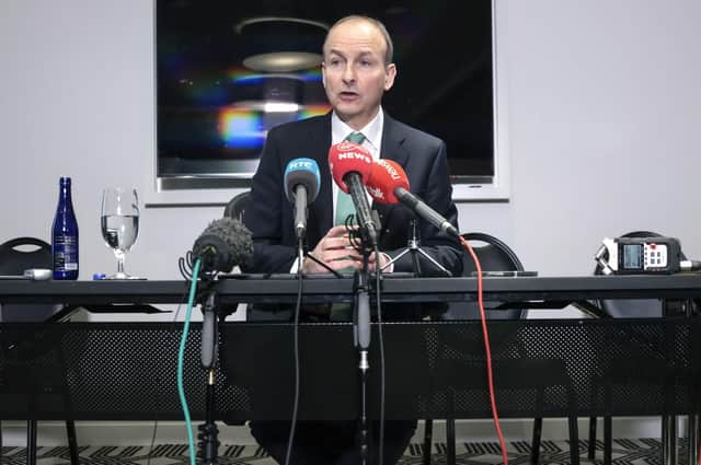 Taoiseach Micheal Martin during a press conference in Washington on Wednesday. US newspaper ads placed by Sinn Fein urge him to be 'an advocate for Irish unity'