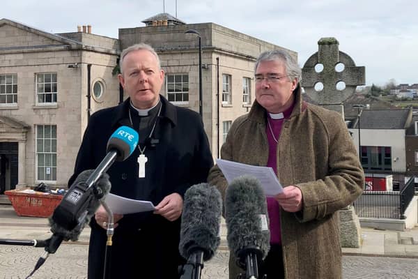 Catholic Primate of All Ireland Archbishop Eamon Martin (left) and the Church of Ireland Primate of All Ireland, Archbishop John McDowell speaking to the media in Armagh on the war in Ukraine and the response to the refugee crisis.  Picture: David Young/PA Wire