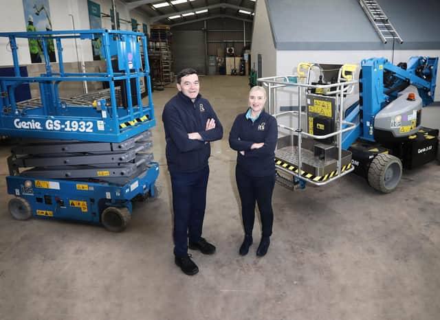 Brendan Crealey, founder and managing director of Industry Training Services and Ciara Judge, sales and office manager of Industry Training Services are pictured with some of the new plant at the training facility’s headquarters in Portadown