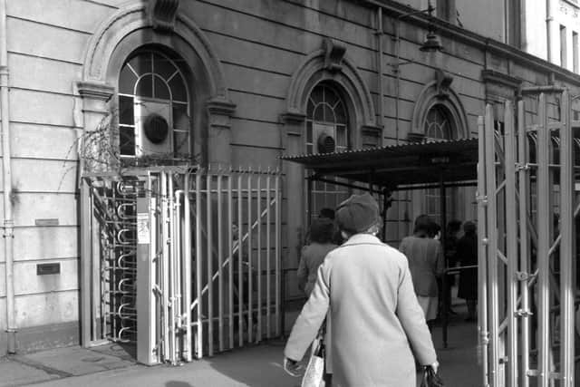 Security gate at Castle Lane in 1974