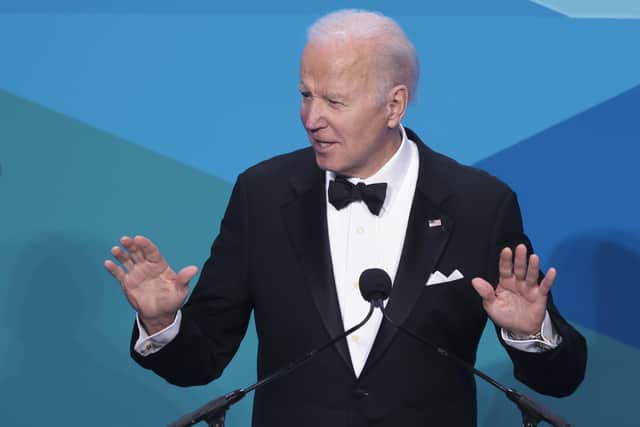 US President Joe Biden speaks at the Ireland Funds 30th National Gala at the National Building Museum in Washington DC during Taoiseach Micheal Martin visit to the US for St Patrick's Day