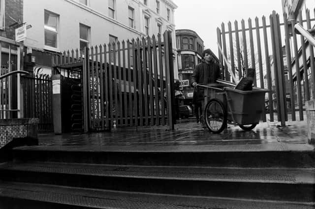 Ann Street security barrier in 1984. Picture by Martin Nangle