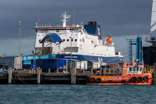 A P&O vessel docked in Larne Harbour