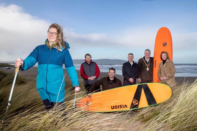 Helen Henderson from Far and Wild, John Cartwright from Stendhal, Dan Lavery from Long Line Surf School, Brian Connolly from Tourism NI, the Mayor of Causeway Coast and Glens Borough Council Councillor Richard Holmes and destination manager Kerrie McGonigle