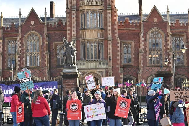 Protestors at Queen's University last month.