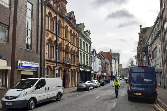The old News Letter office on Donegall Street, both the modern and older building on the left. One reason the newspaper has backbone is its institutional memory of three centuries of standing up for its principles, writes Ruth Dudley Edwards