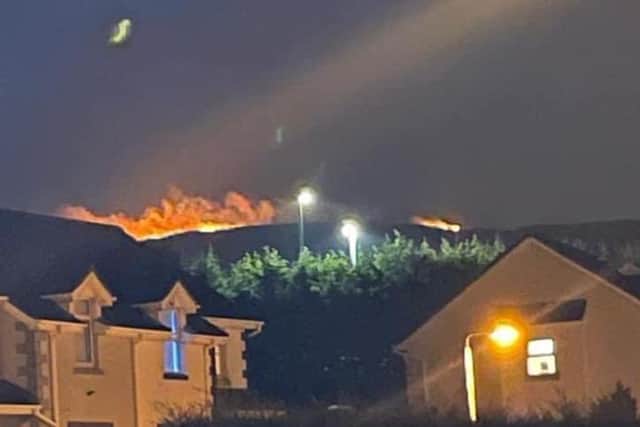 A fire rages on Cave Hill in Belfast on Monday night, 21 March 2022.