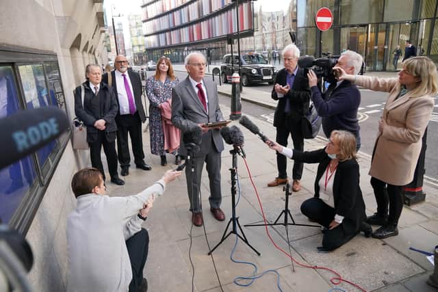 Chris Mullin speaks to the media outside the Old Bailey in London.