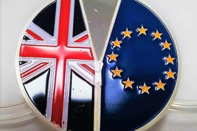 Brexit badge (by Mark Baker, Creative Commons); this letter-writer rejets the oft-cited rationale for the protocol