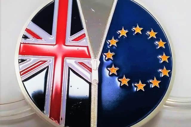 Brexit badge (by Mark Baker, Creative Commons); this letter-writer rejets the oft-cited rationale for the protocol