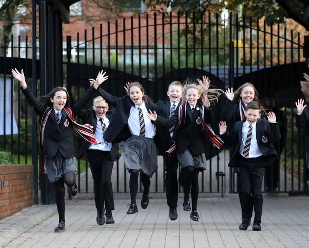 Pupils at 
Glengormley High School. Photography by Declan Roughan