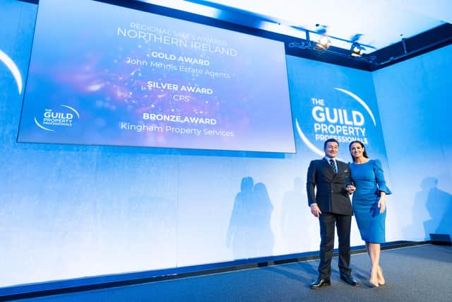 John Minnis with Kirsty Gallagher host of the Guild Property Professionals Awards in London