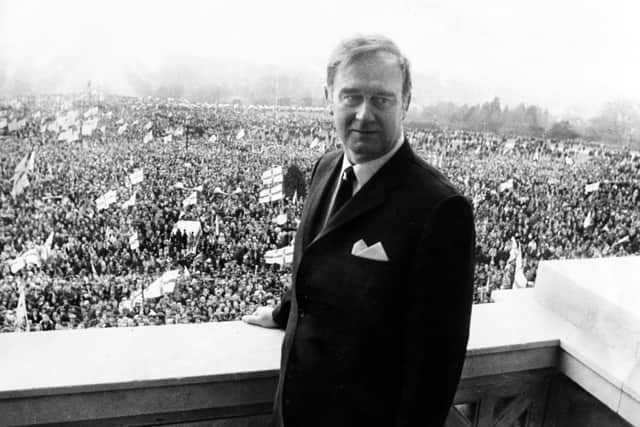 William Craig, leader of the Ulster Vanguard, looks out from the balcony of Stormont in March 28, 1972 for the last session of the NI Parliament before direct rule. Now SF can control Stormont decision making