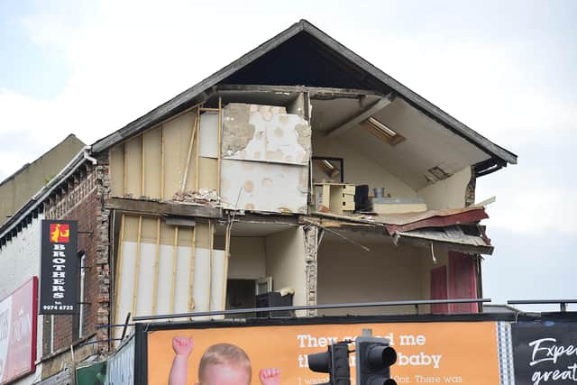 The gable wall of the building appears to have completely fallen away, exposing the insides of the building, on the Antrim Road in North Belfast.
Picture By: Arthur Allison/Pacemaker Press.