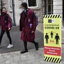 PACEMAKER, BELFAST, 1/9/2020: Pupils from Dominic's Grammar School in Belfast,  wearing  masks today  as over 300,000 Northern Ireland schoolchildren returned to school today for the first time since the Coronavirus lockdown began.Pic Colm Lenaghan/Pacemaker
