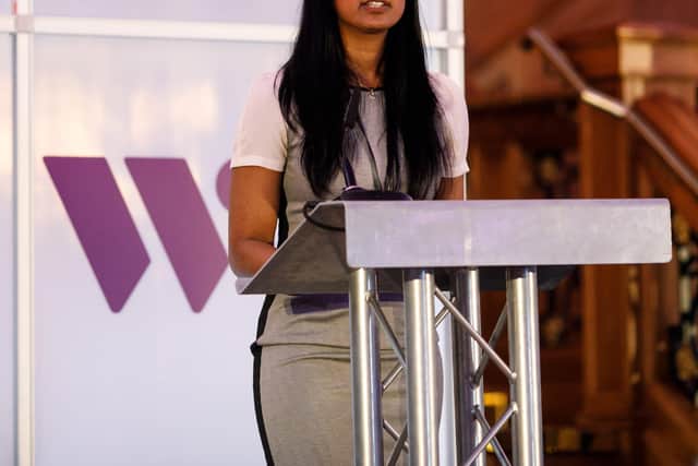 Dr. Nidhi Simmons, royal Aaademy of engineering research fellow, speaking at the 2022 Women in Tech conference