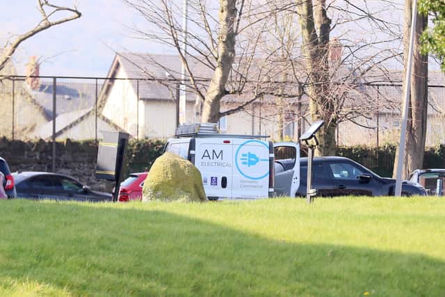 The scene at the the Houben Centre on Crumlin Road on Friday morning where a security alert is taking place
Picture: Jonathan Porter/PressEye