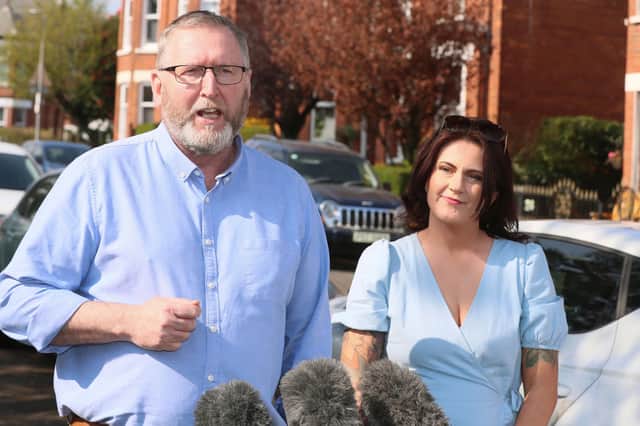 UUP leader Doug Beattie spoke to the media on Monday during a visit to north Belfast with party colleague Julie-Anne Corr-Johnston