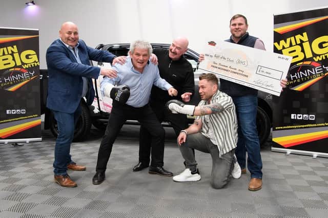 From left to right are: Paul Gordon (McKinney Competitions), Adrian Logan, Liam Beckett, Carl Frampton, and Sean McKinney (McKinney Competitions)