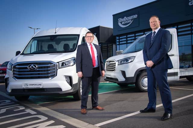 Pictured launching the partnership is Paul Ward, director of Shelbourne Motors and Andrew Setterfield, MAXUS sales manager at Shelbourne Motors