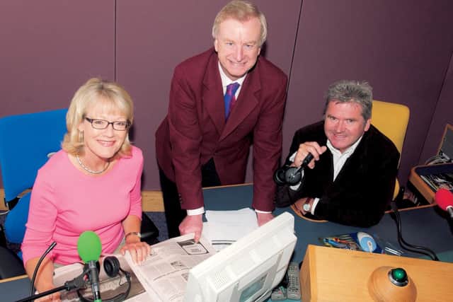 Conor Bradford pictured with former colleagues Wendy Austin and Seamus McKee