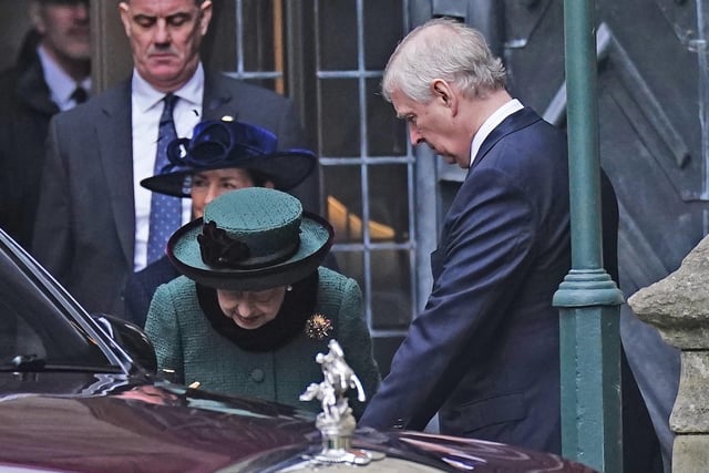 Queen Elizabeth II and the Duke of York leaving after a Service of Thanksgiving