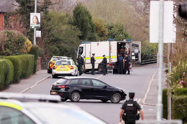 Press Eye - Belfast - Northern Ireland - 29th March 2022

The scene at Finaghy Road north, south Belfast,  where police an ATO are attending a security alert. 

Picture by Jonathan Porter/PressEye
