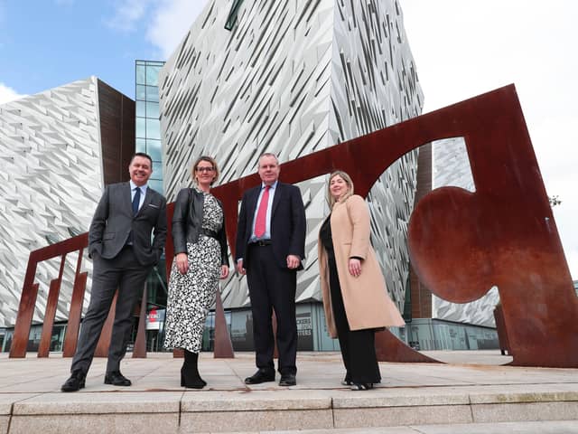 Glyn Roberts, Retail NI chief executive, Helen Wall, Retail NI vice-President, Conor Burns MP, Minister of State for Northern Ireland and Julie Galbraith, head of Real Estate in Northern Ireland at DWF Law