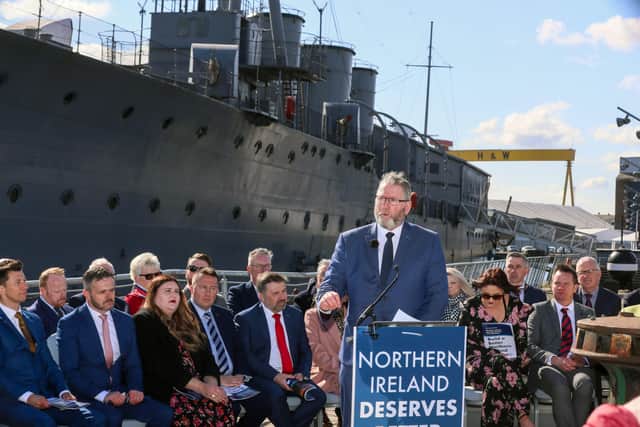 Ulster Unionist Party leader Doug Beattie launches his party's manifesto at HMS Caroline in Belfast. 

Picture by Jonathan Porter/PressEye