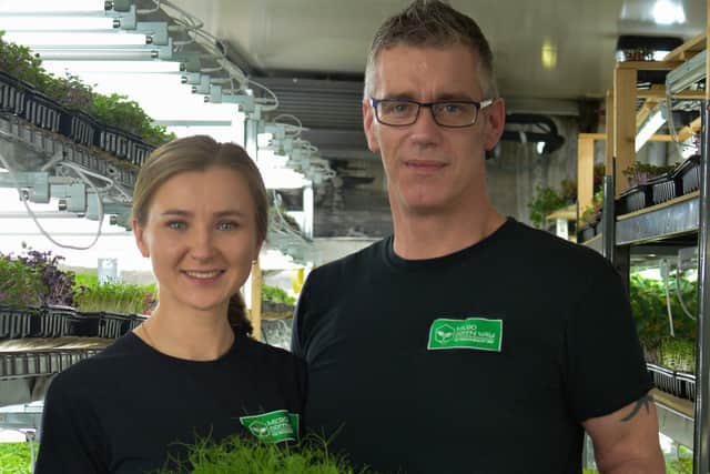 Stuart and wife Iuliia Wilson of Microgreenway in Portadown, a specialist in growing healthy microgreens