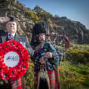 Photo issued by Poppyscotland of Lance Sergeant Mark Macrae (right) and Graham Hopewell, former drummer with the Scots Guards as they joined military charities Legion Scotland and Poppyscotland call for pipers to come together to pay tribute on the 40th anniversary of the Falklands conflict