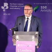 Doug Beattie addresses businesspeople at a pre-election event hosted by Northern Ireland Chamber of Commerce and Industry