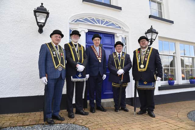 Sovereign Grand Master Rev William Anderson (centre) with (from left) Imperial Grand Chaplains Raymond Adams and Rev Dr Phil Rimmer, Imperial Grand Treasurer David Livingstone and Imperial Grand Chaplain Rev Nigel Reid