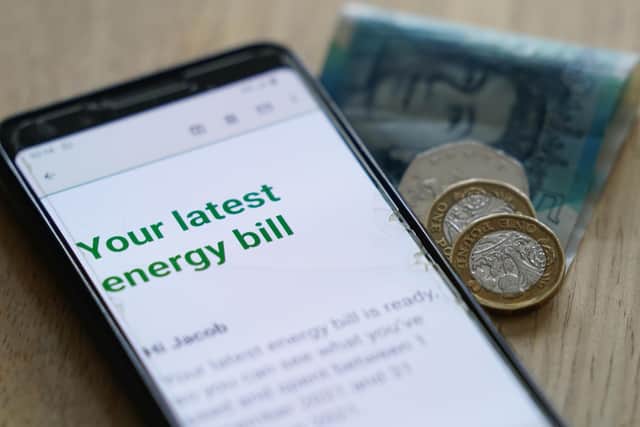 An online energy bill, as the biggest jump in domestic energy bills in living memory has come into effect as charities warn that 2.5 million more households are set to fall into "fuel stress"