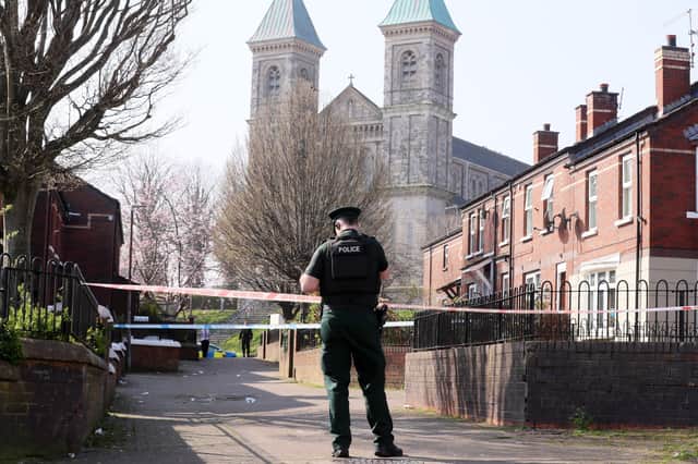 The scene at the The Houben Centre on Crumlin Road, Belfast, where a security alert took place on March 25.