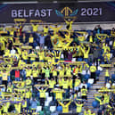 Villarreal fans at the UEFA Super Cup final against Chelsea at the National Stadium at Windsor Park, Belfast in 2021. Could the stadium host the UEFA Conference League final in 2023?