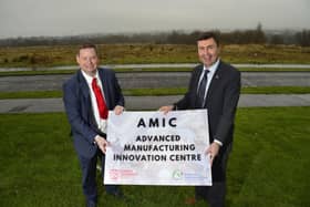 Alderman Mark Cosgrove with Professor Paul Maropolos, Director Advanced Manufacturing Innovation Centre on site at Global Point, Newtownabbey