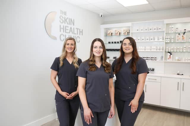 Owner and founder, Victoria Shields at the opening of The Skin Health Clinic in Newry with skin therapists, Alison Martin and Kirsty Walker