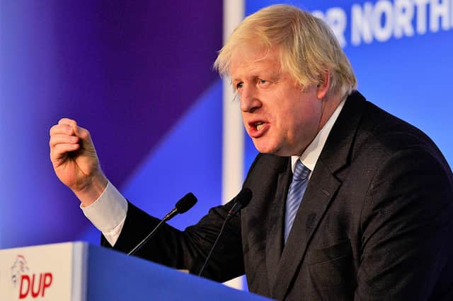 Boris Johnson MP pictured speaking at the 2018 DUP Annual Conference at the Crown Plaza hotel in Belfast; some two years later, he signed the Protocol
