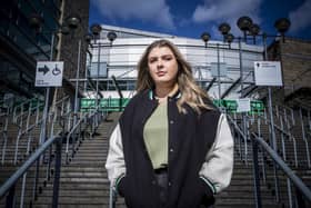 Lucy Jarvis outside the Manchester Arena. Seriously injured on the night Lucy spent two hours waiting to be taken to hospital