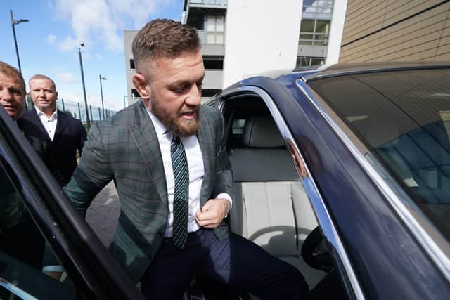 Conor McGregor leaving Blanchardstown Court, Dublin, where he is charged with dangerous driving in relation to an incident in west Dublin in March.