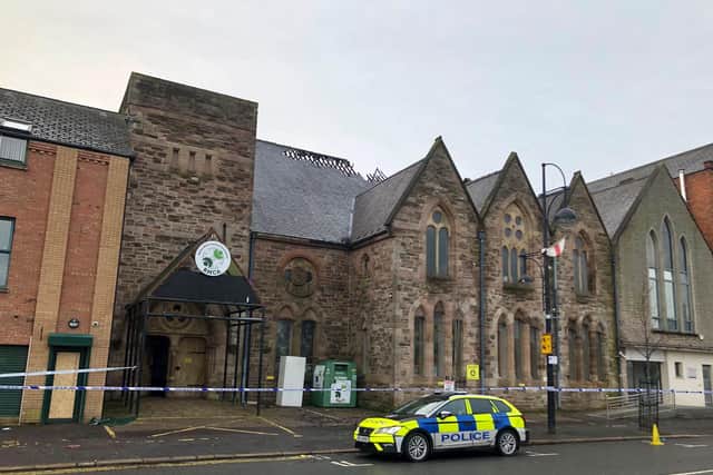 Damage to the Belfast Multi Cultural Association building on Donegall Pass, south Belfast, after a fire on Thursday evening.