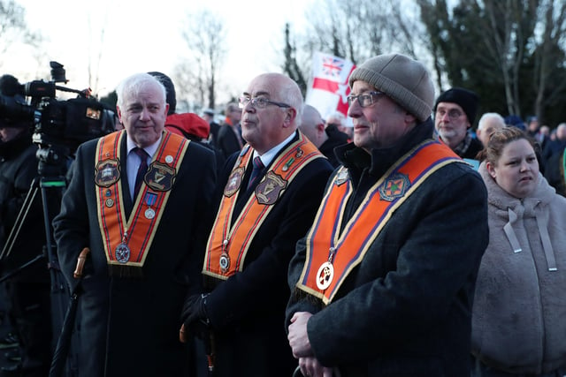 Anti-Northern Ireland Protocol rally in Lurgan, County Armagh. 

Orangemen at an anti protocol rally and parade organised by Lurgan united unionists in Lurgan, Co Armagh/

Organisers Lurgan United Unionists told the Parades Commission to expect sixty bands and over 10,000 people.

Photo by Kelvin Boyes / Press Eye.