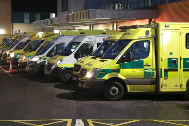 PACEMAKER,BELFAST, 15/12/2020:  Rows of ambulances , many with patients inside