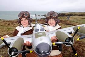 Pictured launching The NI International Air Show 2022 are Leo McIntyre and Evie Cowan from Mill Strand Integrated Primary School in Portrush, with a model Lancaster Bomber