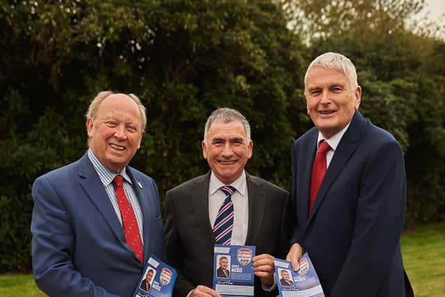 TUV leader Jim Allister, TUV South Down candidate Harold McKee and DUP representative Jim Wells. Jim Wells, who has been the DUP's Assembly representative in South Down since 1998
