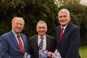 Undated handout photo issued by the Traditional Unionist Voice (TUV) of (left-right) TUV leader Jim Allister, TUV South Down candidate Harold McKee and DUP representative Jim Wells. Jim Wells, who has been the DUP's Assembly representative in South Down since 1998, has called on voters to give their first preference to Harold McKee of the TUV on May 5. Issue date: Tuesday April 12, 2022.