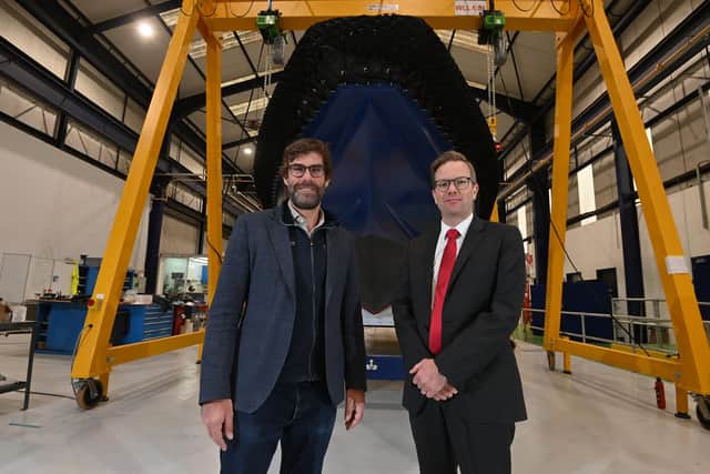 Artemis Technologies CEO Dr Iain Percy OBE, left, is joined by Elwyn Dop, Operations Director, Condor Ferries as he welcomes the operator to the Belfast Maritime Consortium
