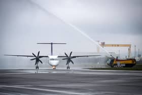 Inaugural Flybe flight from Birmingham receives water cannon welcome at Belfast City Airport