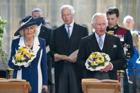 The Prince of Wales and Duchess of Cornwall, representing the Queen, at the Royal Maundy Service at St George's Chapel, Windsor.